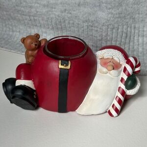 Henton Santa Claus Votive Candle Holder Resin Christmas Decor Teddy Bear Holiday